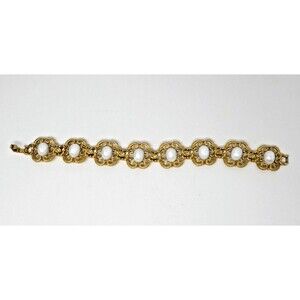 Trifari Gold Tone and White 7" Link Bracelet